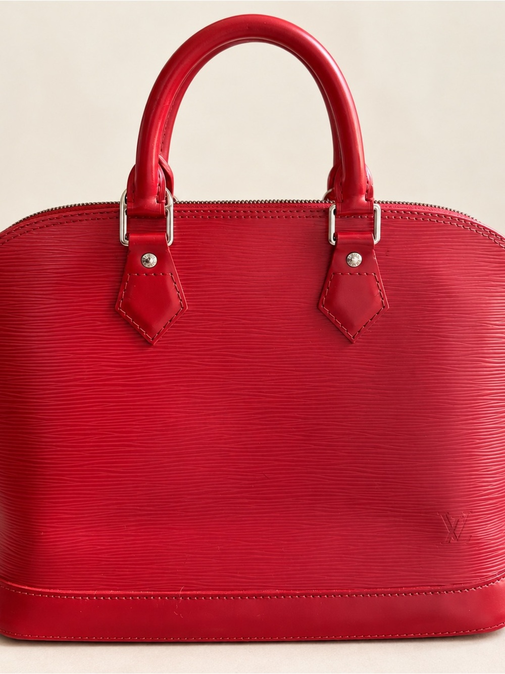 Louis Vuitton Alma PM Red Epi Leather Bag Silver Hardware